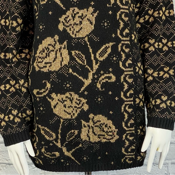 Vintage 1980s Metallic Floral Rose Sweater - Picture 3 of 5